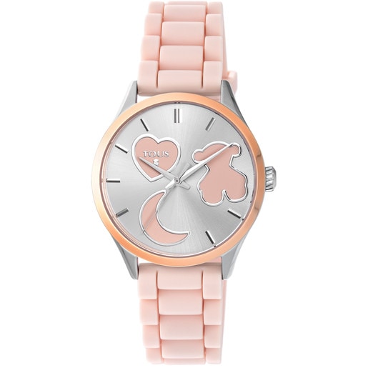Rose IP steel Sweet Power Watch with pink silicone strap