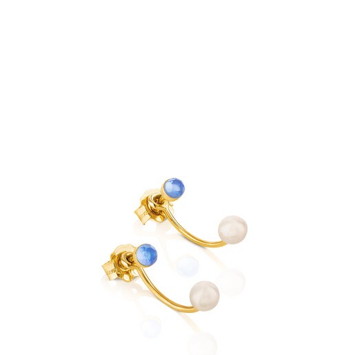 Gold Mini Bright Earrings with Pearl and Mother of pEarl