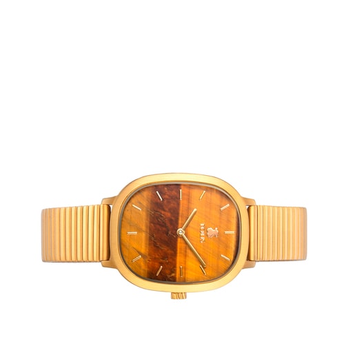 Heritage Gems watch in gold-colored IP steel with a Tiger’s eye sphere