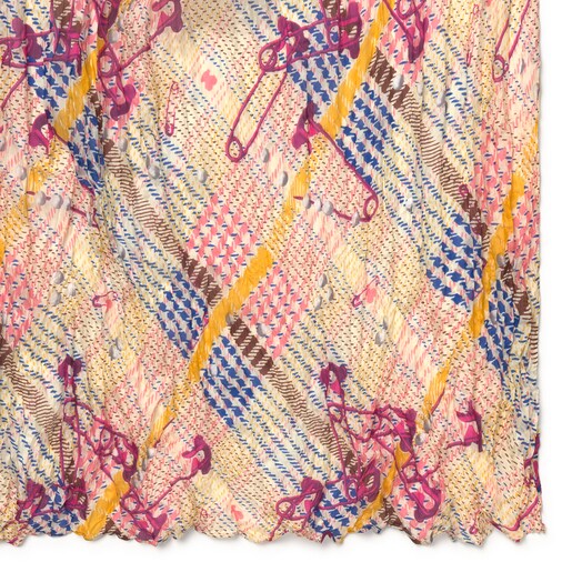 Pink and yellow Silk Tile Exene Plis Scarf