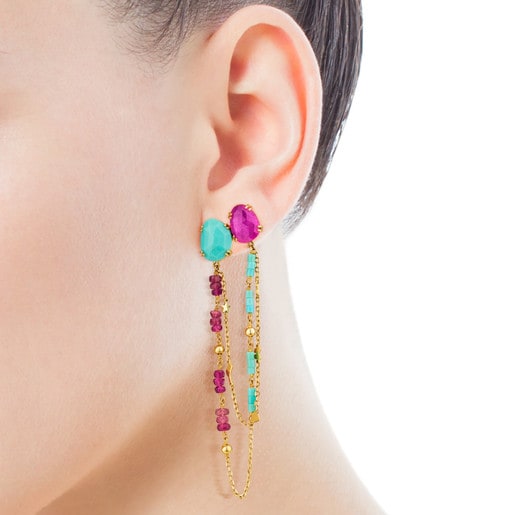 Gold Miamix earings with Ruby and Turquoises