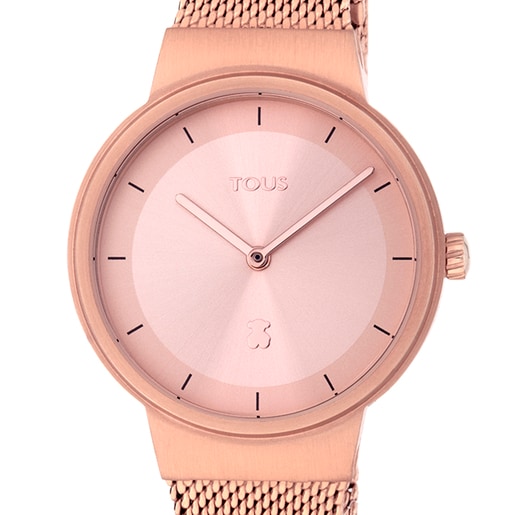 Reloj analógico Rond Mesh de acero IP rosado