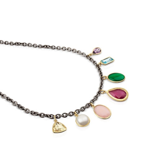 Silver and Gold Gem Power Necklace with Gemstones | TOUS