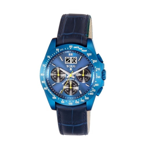Reloj analógico Drive Crono de acero anodizado azul con correa de piel azul