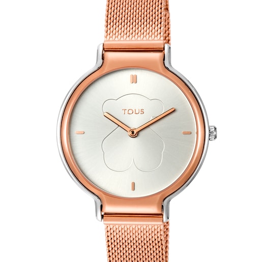 Montre Real Bear bicolore en acier et acier IP rosé