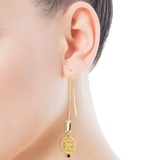 Vermeil Silver Camee Earrings with Spinel and Praseolite
