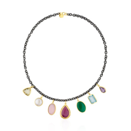 Silver and Gold Gem Power Necklace with Gemstones