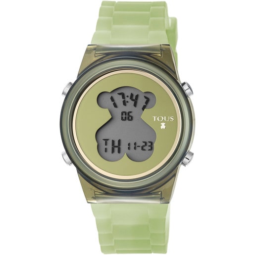 Reloj digital D-Bear Fresh de policarbonato con correa de silicona verde