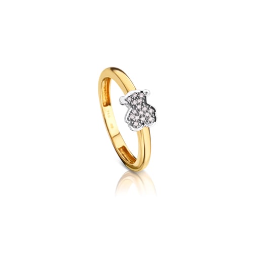 Yellow and White Gold Ring with Diamond 0,06ct Bear motif