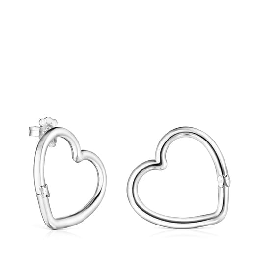 Medium Silver Hold heart Earrings