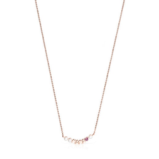 TOUS Mama Necklace in Rose Silver Vermeil with Ruby and Pearls