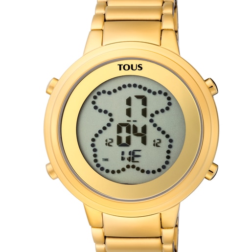 Reloj digital Digibear de acero IP dorado