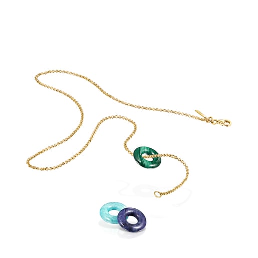 ネックレス Hold ディスク　45cm　イエローゴールドコーティング　天然石