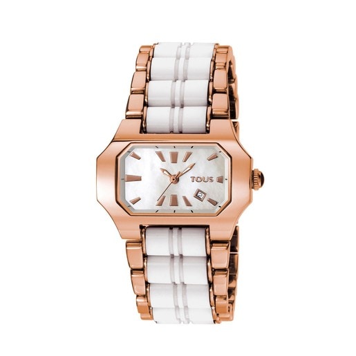 白いセラミックチェーンが付いたピンクのステンレス IP 腕時計 Bel-air