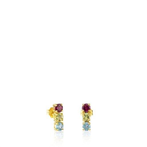 Gold Mix Color Earrings with Peridot, Apatite and Rhodolite