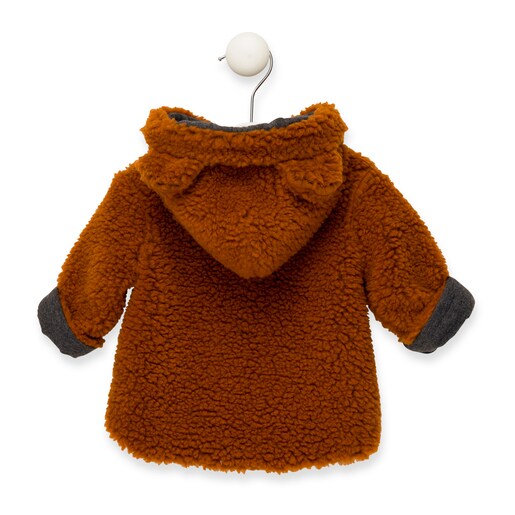 Abrigo con capucha en pelo corto Print Naranja