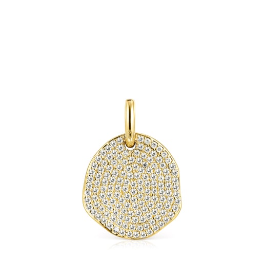 Large Gold Nenufar Pendant with Diamonds