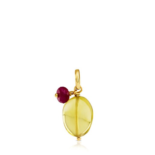 Pendentif TOUS Color petit en Or avec Quartz lemon et Rubis