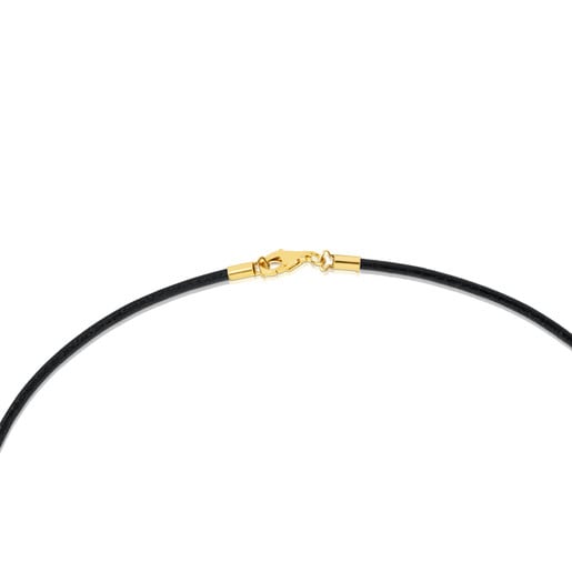 Enge Halskette TOUS Chokers aus 2 mm dickem schwarzen Leder, 45 cm lang mit Verschluss aus Gold.