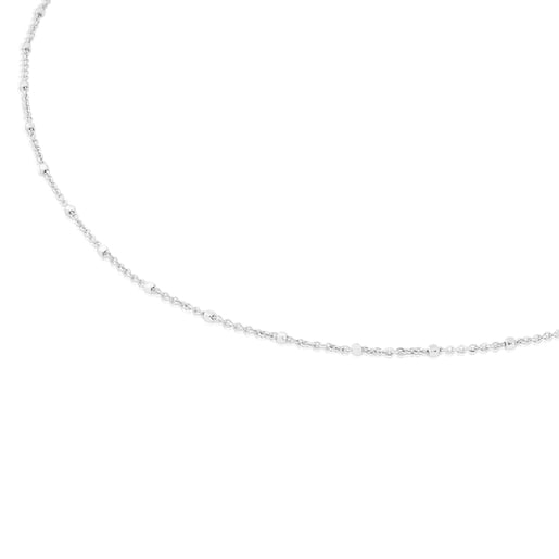Collier ras du cou TOUS Chain fin en Or blanc avec billes intercalées, 45 cm.