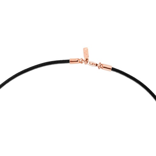 Enge Halskette TOUS Chokers aus schwarzem Leder mit Verschluss aus rosa Vermeil-Silber