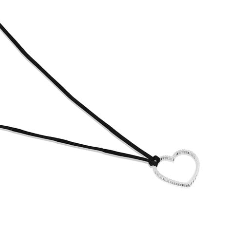 Silver San Valentín heart Necklace with black Cord