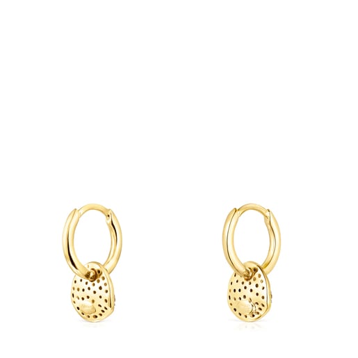 Short Silver Vermeil Nenufar Earrings with Diamonds