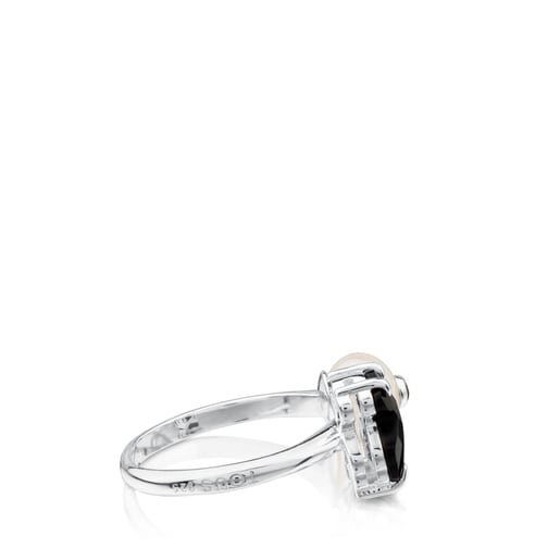 Silver TOUS Erma Ring with onyx, pearl and spinels