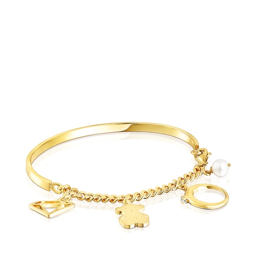 Pulsera Job charms con baño de oro 18 kt sobre plata, topacio y perla