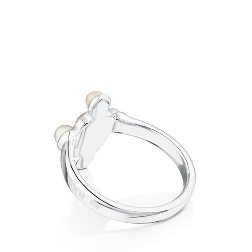 Silver Color Power Ring with Quartz and Pearl