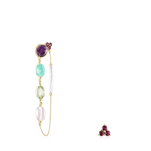 Short/long Gold Luz Earrings with Gemstones and Pearl | TOUS