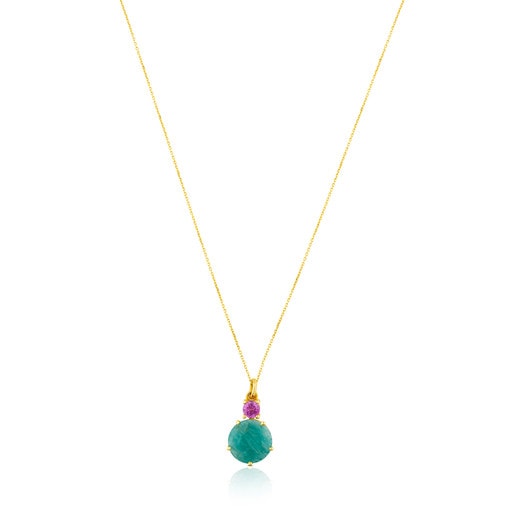Gold Ivette Necklace with Amazonite and Ruby