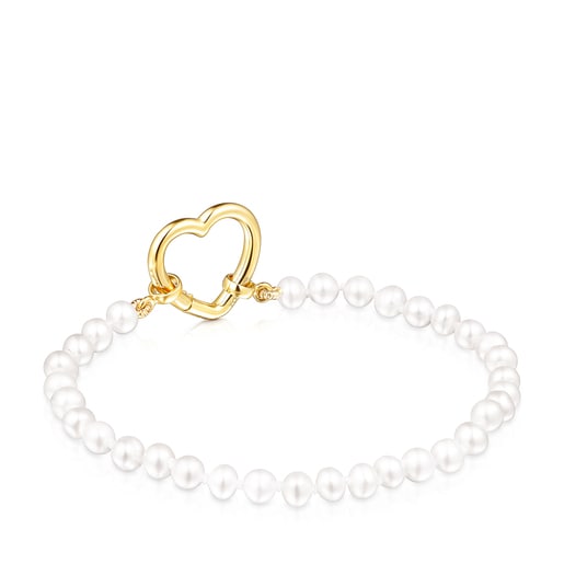 Hold Gold heart Bracelet with Pearls | TOUS