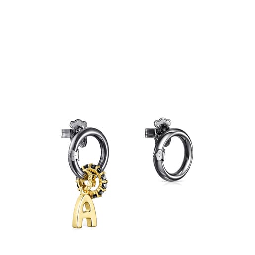 Alphabet Dark Silver and Silver Vermeil Earrings with Spinels