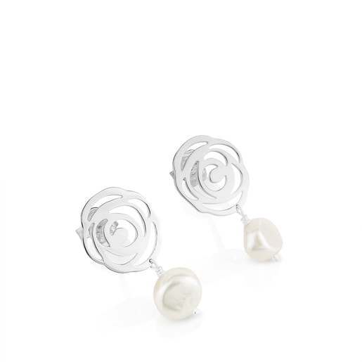 Pendientes de plata y perlas cultivadas Rosa de Abril
