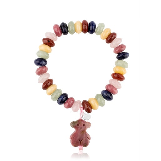 Silver TOUS Color Bracelet with chalcedony Bear motif and multicolor gemstones