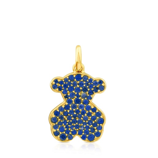 Gold Icon Gems Pendant with blue Sapphires big Bear motif