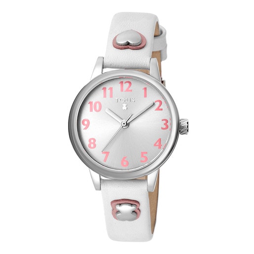 Steel Dreamy Watch with white Leather strap