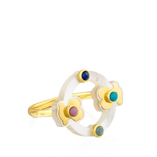 Gold Super Power Ring with Mother-of-pearl and Gemstones