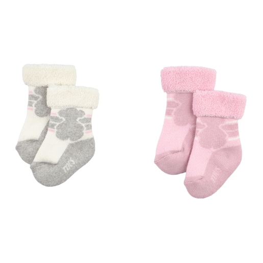 Sweet Socks set of striped and bear socks in Pink