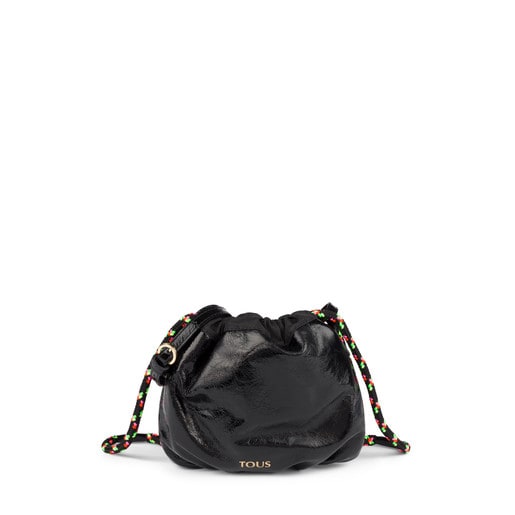 Mini black Tulia Crack drawstring handbag