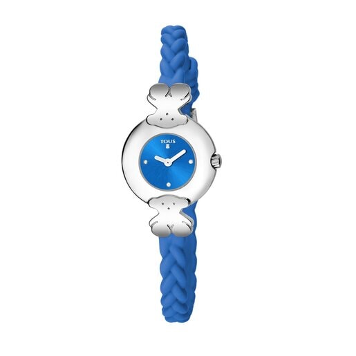 Uhr Très Chic aus Stahl mit blauem Silikonarmband