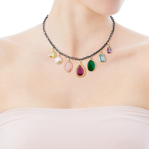 Silver and Gold Gem Power Necklace with Gemstones