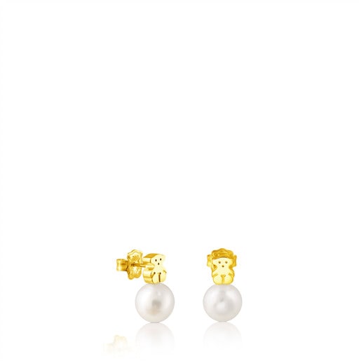 Gold Sweet Dolls Earrings with pearls Bear motif