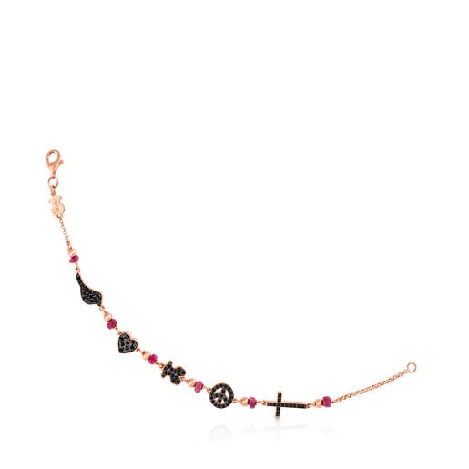 Rose Vermeil Silver Motif Bracelet with Spinel, Ruby and Onyx