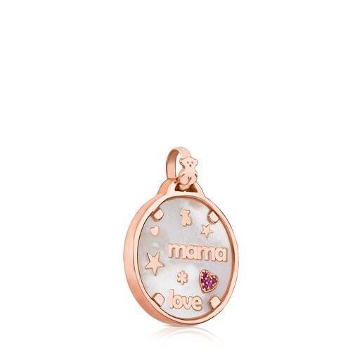 Dije TOUS Mama con baño de oro rosa 18 kt sobre plata con Nácar y Rubí
