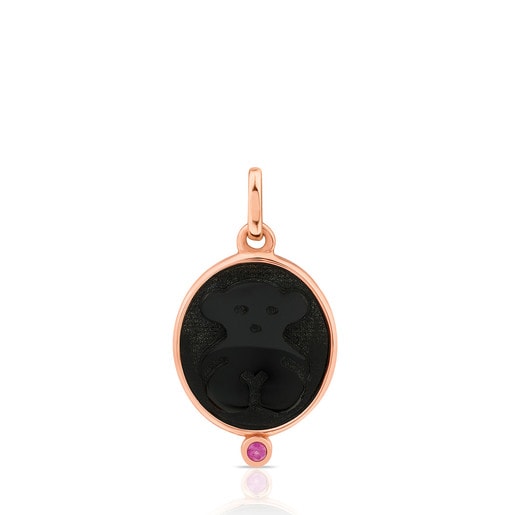 Rose Vermeil Silver Camee Pendant with Onyx and Ruby