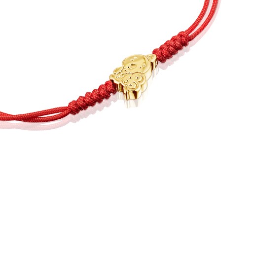 Chinese Horoscope Rooster Bracelet in Gold and Red Cord