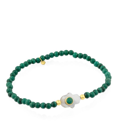 Gold Super Power Bracelet with Malachites and Mother-of-pearl