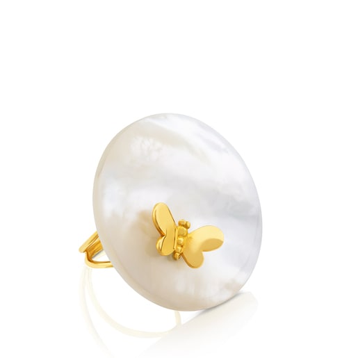 Ring Bera mit Schmetterling aus Gold und Perlmutt